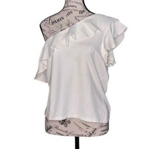 Maeve‎ One-Shoulder Ruffled Top XL White 95% Cotton Anthropologie NWT